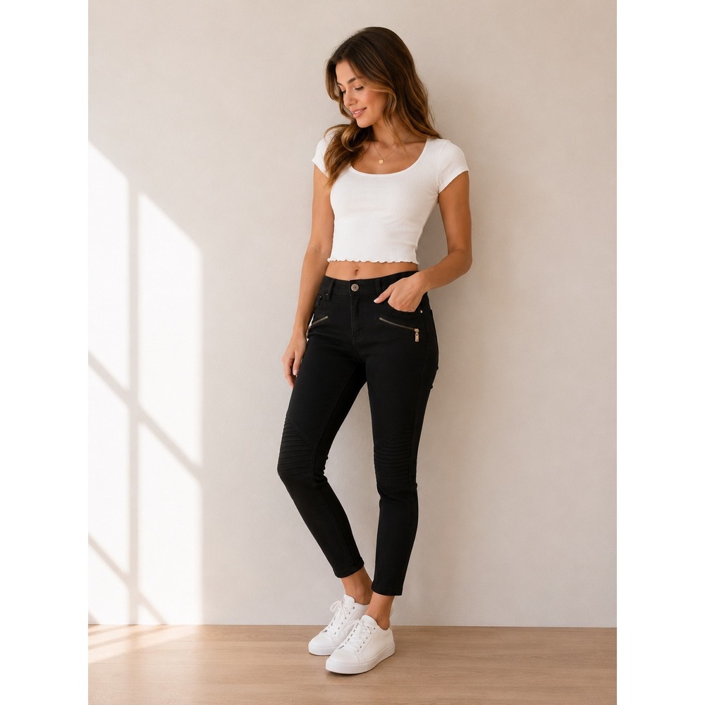 Denim Blvd Women Pants Small Black Skinny Cropped Moto Biker Edgy Streetwear
